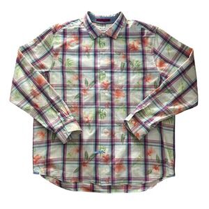 Tommy Bahama Mens XL Vedado Plaid Floral Silk Blend Button Down Shirt Tropical
